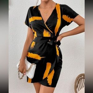 Boho brushed print knot side wrap hem mojo dress